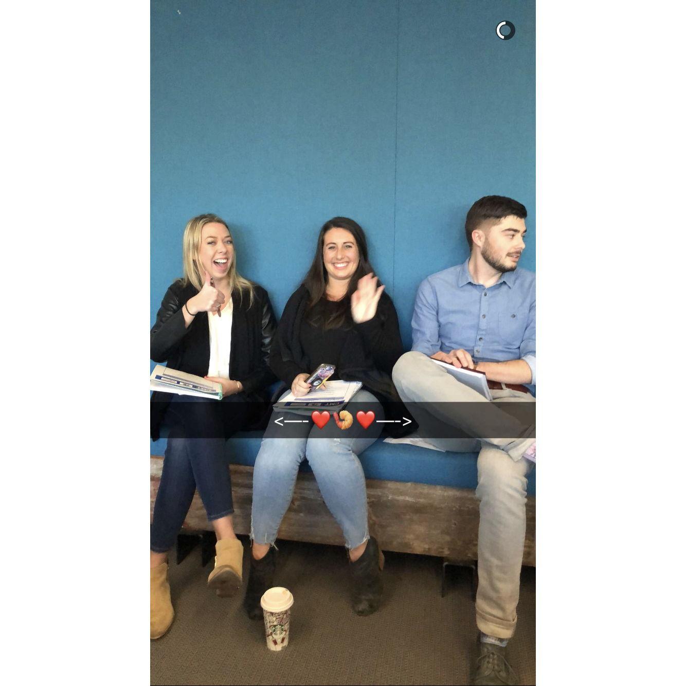 Our 'match-maker' Alessandra & co-workers heckling us in our ~early days~ of love at the office