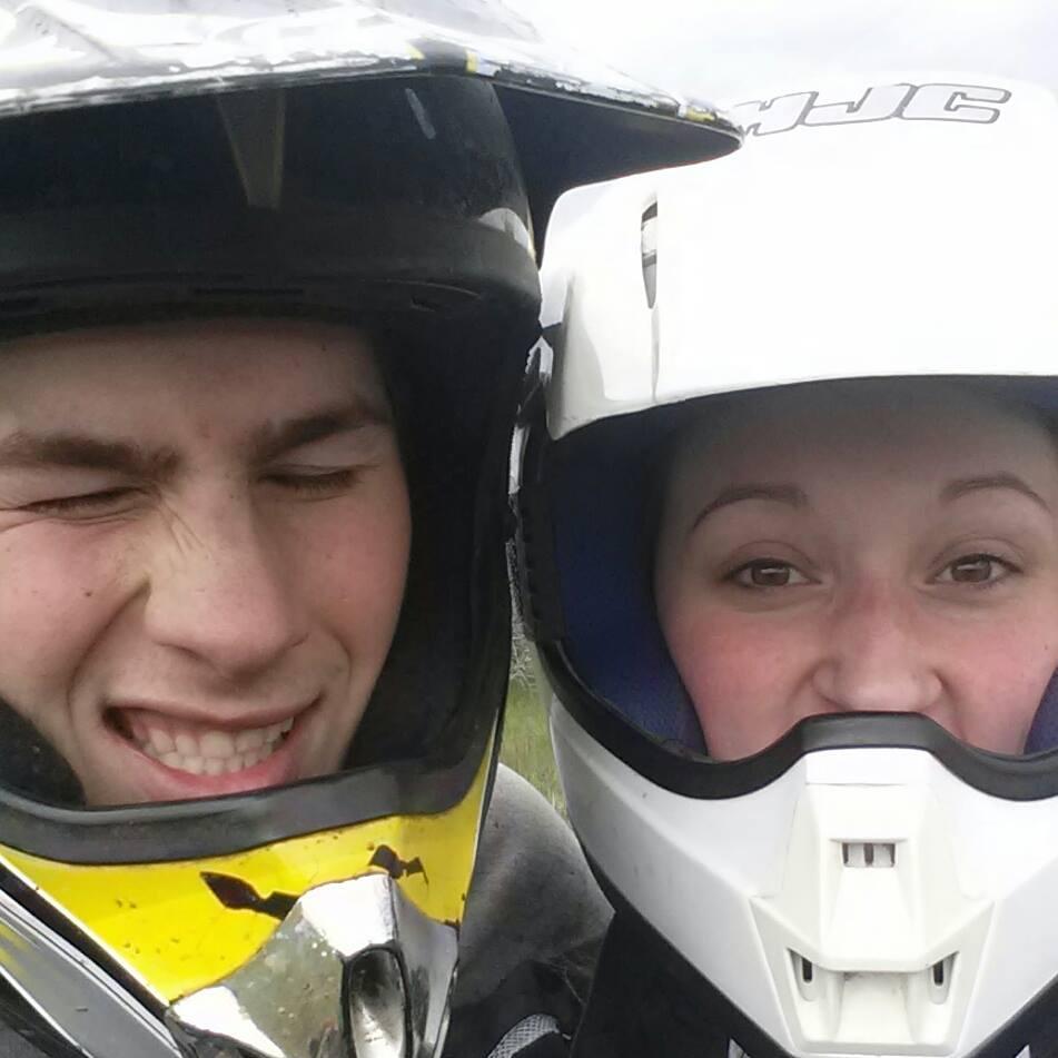 Our very first helmet selfie! Our twin CRF-450 dirt bikes keep us busy all year round, and it's our favorite thing to do together.