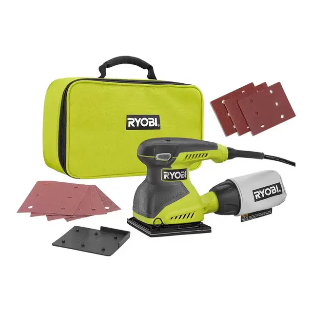 2 Amp Corded 1/4 Sheet Sander with Extra 9-Piece 1/4 Sheet Sand Paper Assortment Set