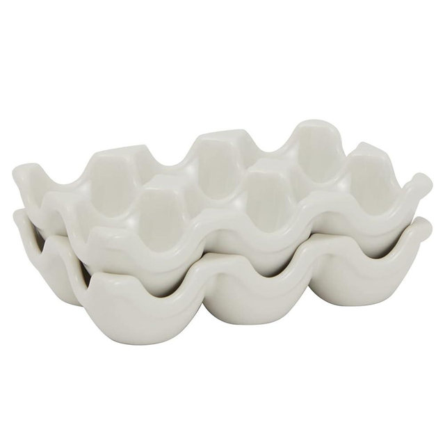 Farmlyn Creek White Ceramic Egg Trays for Half Dozen Chicken Eggs, Countertop Egg Holder (2 Pack)