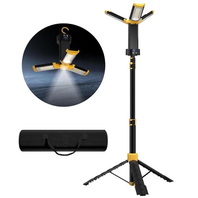 LHOTSE Rechargeable Cordless Work Light Kit with 83" Detachable Tripod Stand - 3000 Lumen Triple Dimmable and Rotatable LED Lamps with Magnetic Base - 5 Lighting Modes and 3 Brightness - 9AH Battery