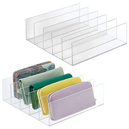 mDesign Plastic Divided Clutch Organizer for Closets, Bedrooms, Dressers - Closet, Shelf, Drawer Organizer Storage Solution for, Clutches, Wallets, Accessories, 2 Pack - Clear