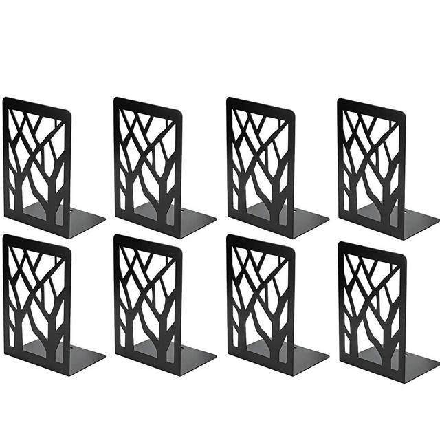 MaxGear Book Ends Tree Design Modern Bookends for Shelves, Non-Skid Bookend, Heavy Duty Metal Book Stopper for Books/CDs, Decorative Book Shelf for Home, 7 x 4.7 x 3.5”, Black (4 Pair/8 Pieces, Large)