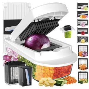 8 Blade All-in-1 Vegetable Chopper Mandoline Slicer with Container, Food Chopper, Onion Chopper, Veggie Cutter for Salad, Kitchen Gadgets Accessories Essentials, White