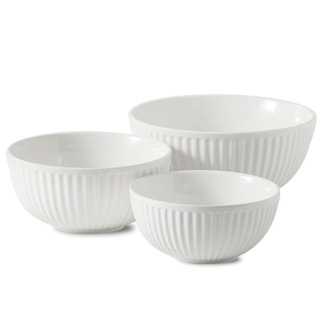 Hasense Mixing Bowls, Large Ceramic Nesting Mixing Bowls Set of 3, Serving Bowls Ideal for Baking, Prepping and Cooking Food, Nesting Salad Bowls for Space Saving Storage, 1.5/1/0.5 Qt - White