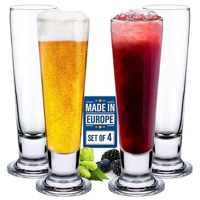 CRYSTALIA Beer Glasses Set, Tall Footed Pilsner Glass, Pint Beer Drinking Set, Lead-Free Brewery Tumblers, Craft Beer Tasting Glass, Classic Lager Stout Clear Glassware, IPA Glasses for Men, 4 PCs