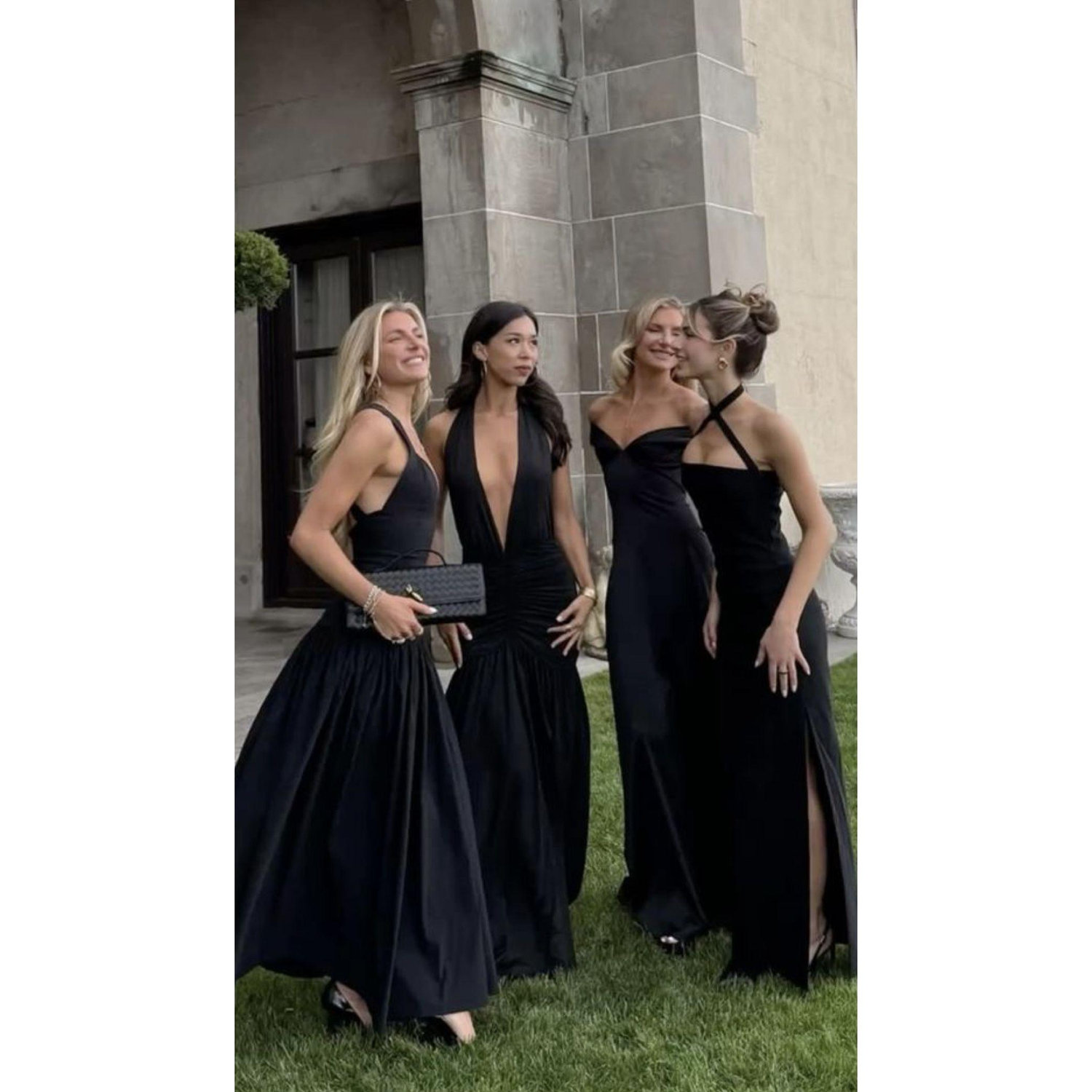 Black Tie Dress Code for Women:
Floor-length gown or a dressy cocktail dress. Think elevated fabrics and polished hair and makeup. Dressy shoes- whether heels, flats, or something in between- complete the look