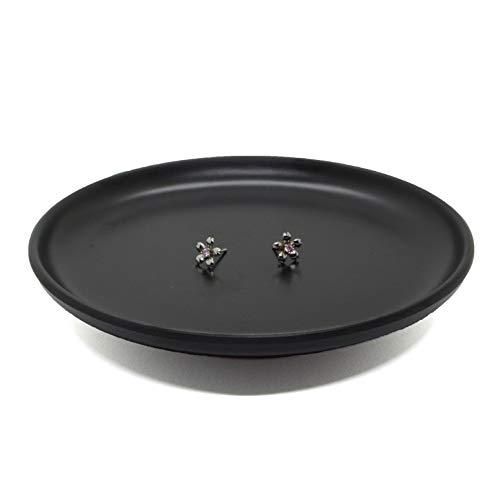 D.A.L Round Jewelry Dish Organizer, A5 Melamine Decorative Trinket Dish,Accent Tray for Vanity,Food Safe Dishware,Frosted Black,Small
