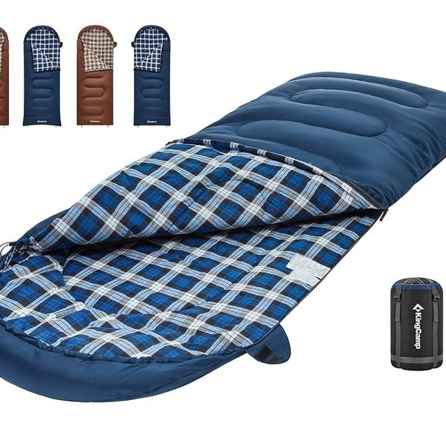 KingCamp Cotton Flannel Sleeping Bag, Big and Tall Sleeping Bags for Adults Cold Weather, Zip Together for 2P Sleeping Bag for 3 Season, Lightweight, Water Resistant for Family Camping Backpacking