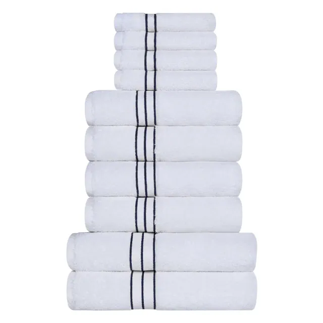 Premium Cotton Solid Plush Heavyweight Hotel Luxury 10-Piece Towel Set, Navy Blue - Blue Nile Mills