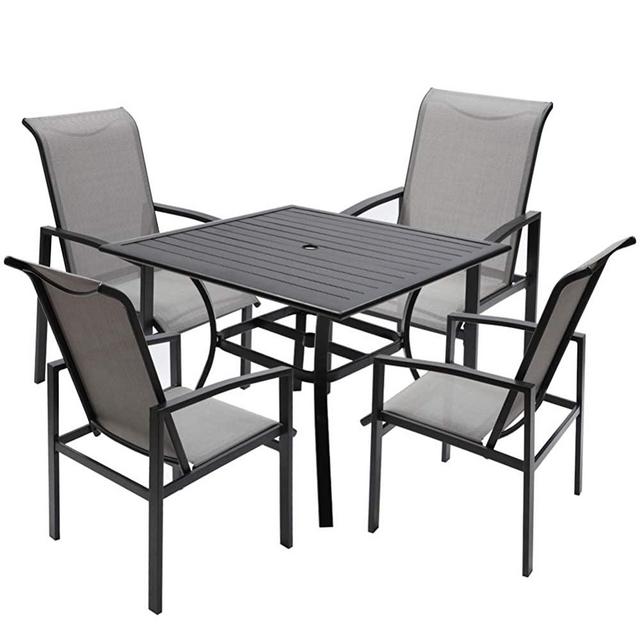 Fit Choice 5 Piece Outdoor Patio Dining Set for 4, 4 Patio Dining Chairs & 1 Square 38"x 38" Metal Slatted Table W/ 1.5" Umbrella Hole, Enjoy Your Patio Dining Sets W (Metal Grey)