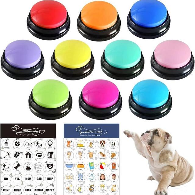 RIBOSY Dog Buttons for Communication, 10 Pcs Dog Speech Training Buzzers with 50 Training Stickers, Train Your Dog to Voice What They Want