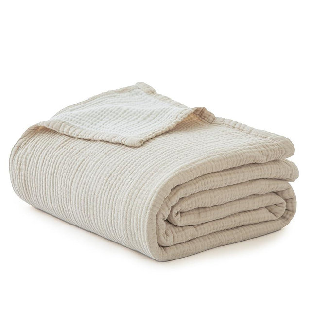Simple&Opulence Cotton Muslin Blanket for Bed and Couch Soft Lightweight Breathable 4 Layering Gauze Blanket Home Décor for All-Season King Size(Beige)