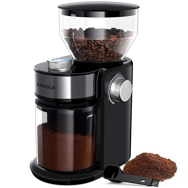 KIDISLE Electric Burr Coffee Grinder, Automatic Flat Burr Coffee for French Press, Drip Coffee and Espresso, Adjustable Burr Mill with 16 settings, 14 Cup, Black