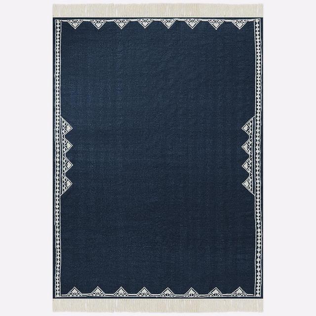 Geo Border Wool Flatweave Rug, 8'x10', Midnight/White