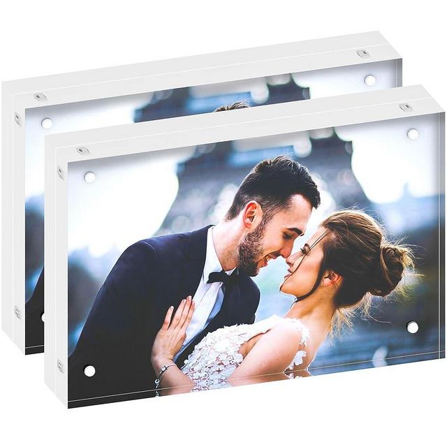 DEKIRU Acrylic Photo Frame – 4x6" (2 Packs), 20mm Thick • Magnetic Acrylic Frame • Frameless Desktop Picture Frames • Floating Photo Frame • Grade AAA Clear Acrylic Frame Block • Double Sided Frame