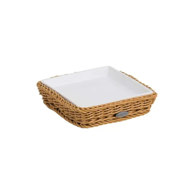 Saleen Square Wicker Basket with Porcelain Insert - The Perfect Blend of Elegance and Durability
