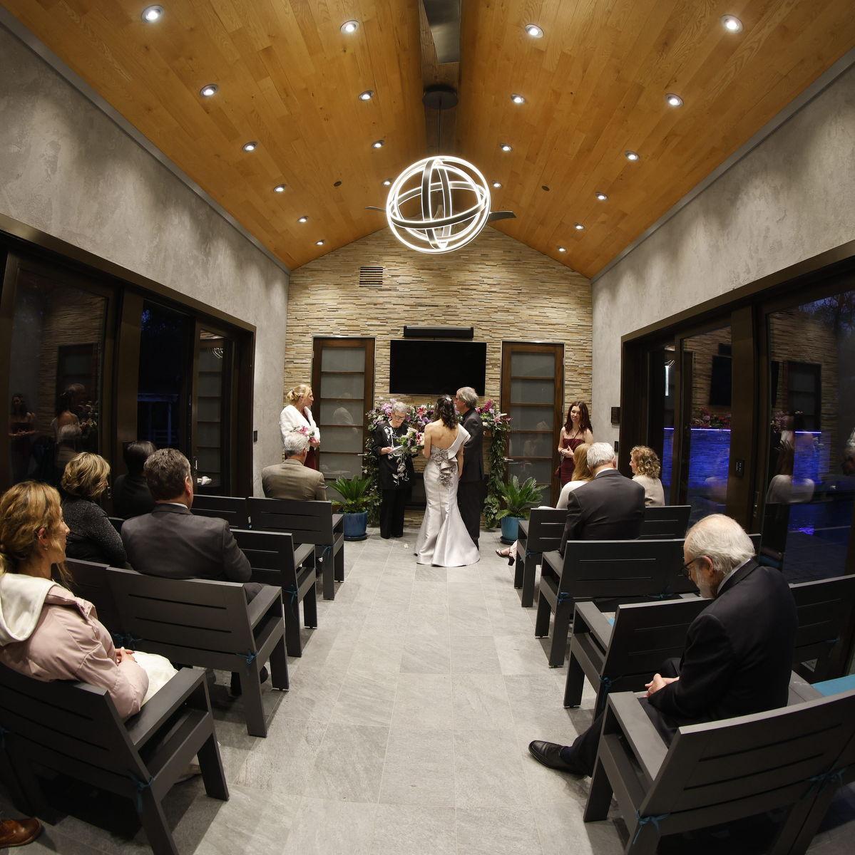 Pool house turned into backyard chapel