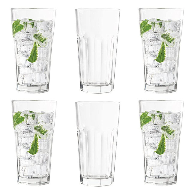 Vikko Drinking Glasses: Thick and Durable Kitchen Glasses - Dishwasher Safe Highball Glass Tumbler - Heavy Duty Cups for Water, Juice, Milk, Soda - Set of Clear Tall Water Glasses (6, 11 oz)