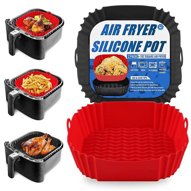 2-Pack Square Silicone Air Fryer Liner, 8 Inch Air Fryer Silicone Pot, Food Safe Air Fryer Accessories, Replacement Of Parchment Paper, Reusable Air Fryer Silicone Insert Fit 4-7QT Air Fryer