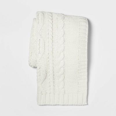 Cable Knit Chenille Throw Blanket (Color: Gray)