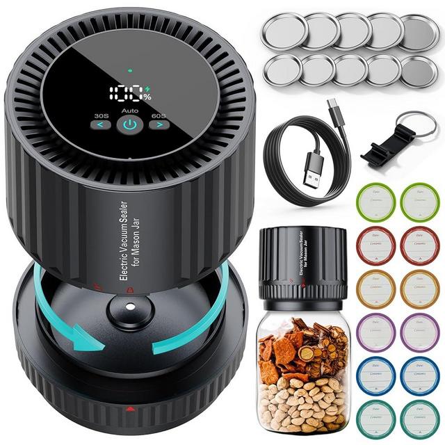2024 Latest Electric Mason Jar Vacuum Sealer Kit, Firm Sealing & Anti-Slip, Bonus Lips*10 & Bottle Opener*1, One Button Start Easy to Operate, for Wide Mouth or Regular Mouth of Mason Jars