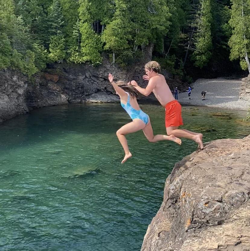 Jumping off Black Rocks in Marquette MI