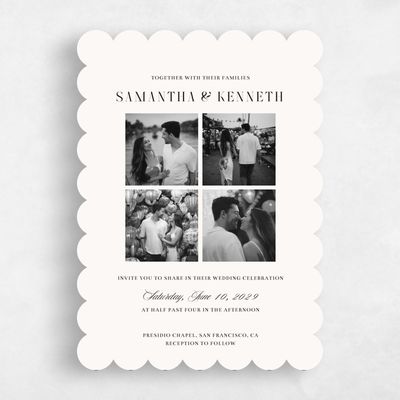 Beige Scalloped Wedding Invitation - Cillian Multiphoto