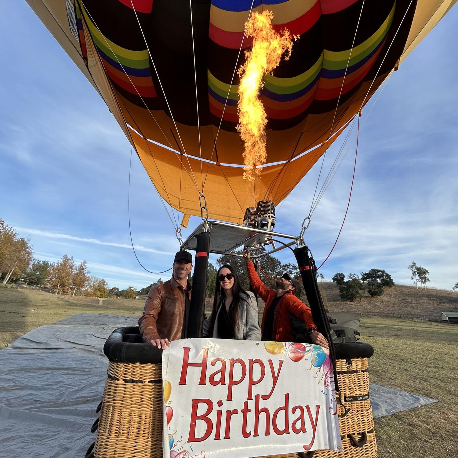Adam's surprise birthday ballon ride soaring the sky in Santa Barbara.