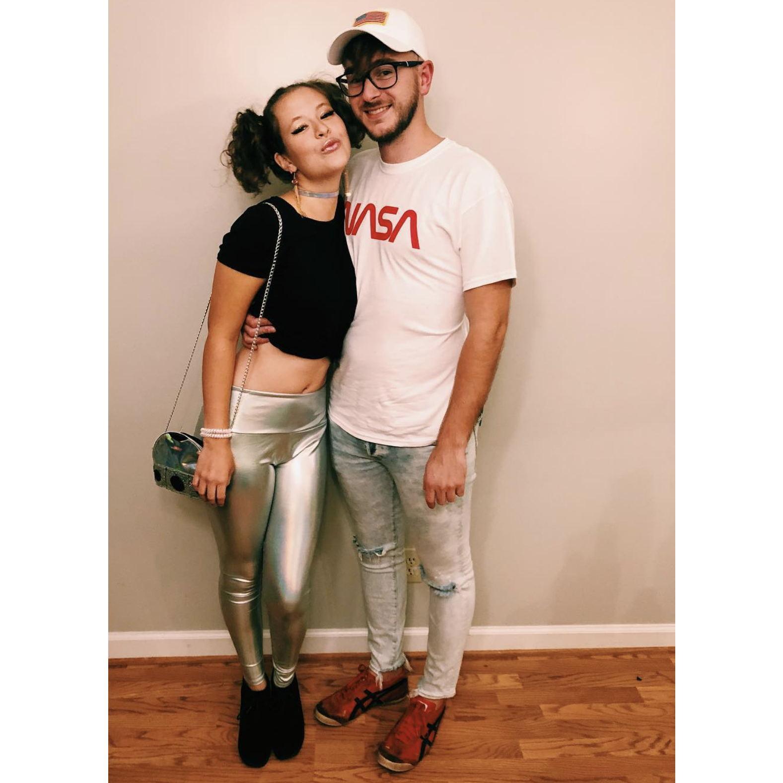 Another Halloween. Alien and astronaut. This was also the night Allie found their cat, Boo, as a kitten on the side of an exit ramp. (don't worry, we aren't always space-themed for Halloween)