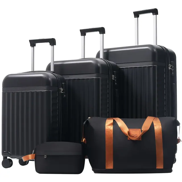 Merax 5-Piece Expandable Hardside Luggage Set with Duffel & Toiletry Bag, Black
