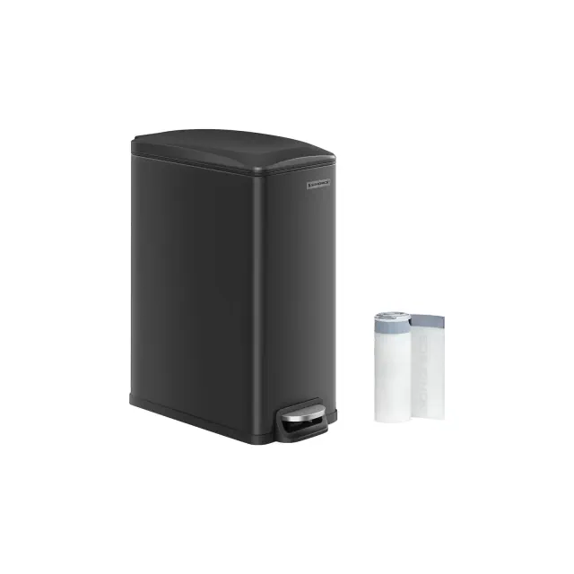 SONGMICS Slim Trash Can, 12.7 Gallon Garbage Can for Narrow Spaces with Soft-Close Lid, Inner Bucket, and Step-on Pedal, 15 Trash Bags Included, Black