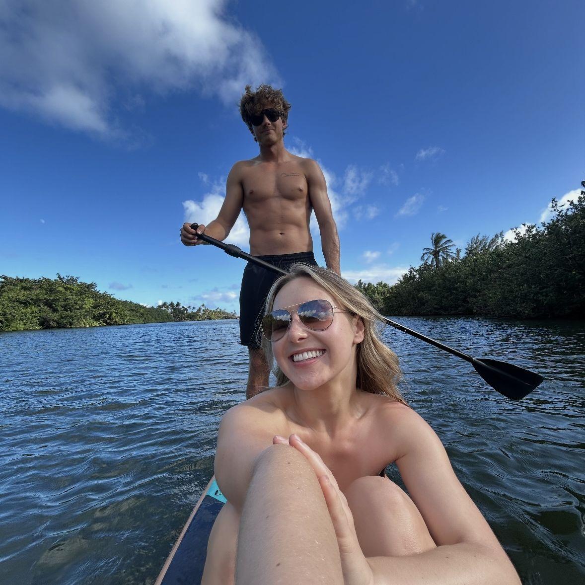 Paddle-boarding the Wailua River on Kauai right by Nate's house