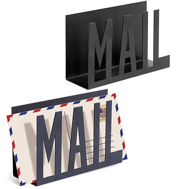 MyGift Set of 2 Black Metal Mail Sorter/Desktop Letter Holder