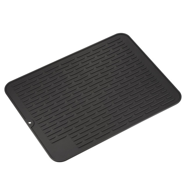 Unique Bargains Silicone Kitchen Counter Heat-Resistant Dish Dry Mat Dish Drainer 1 Pc Black