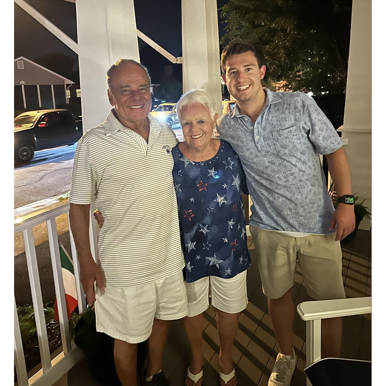 Zack and his grandparents celebrating the Fourth of July.