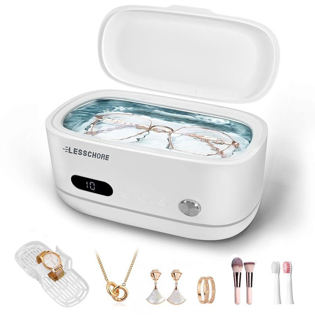 LessChore® Ultrasonic Jewelry Cleaner with Polishing Cloth & Degas, Portable Household Sonic Cleaner. Ideal for Daily Cleaning of Rings, Earrings, Necklaces, Glasses & More. Gift for Women, Mom, Wife