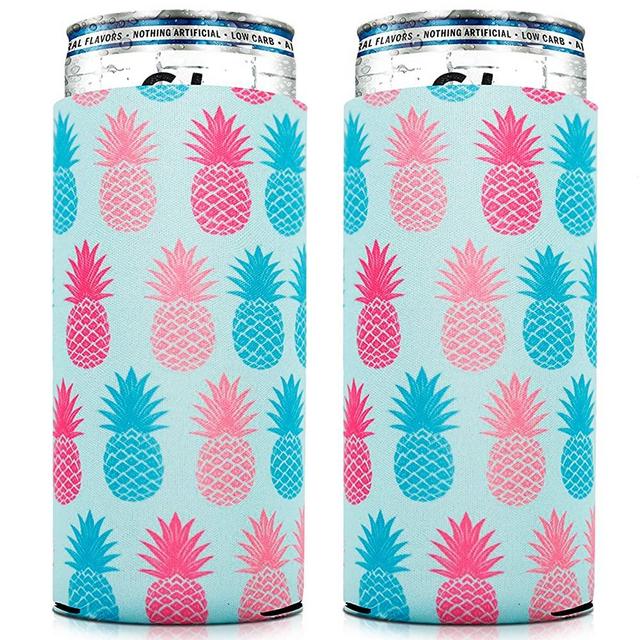 Skinny Can Coozie [ 2 Pack ] Slim Can Cooler for Slim Beer & Hard Seltzer, Skinny Beer Cans Coolie Skinny Insulators, Claw Can Cooler Sleeve Pineapple