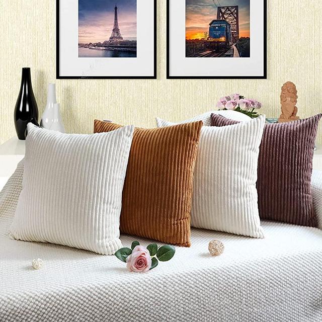 MEKAJUS Pillow Covers 18x18 Throw Pillow Covers Set of 4 Decorative Neutral Couch Pillows Covers Square Soft Velvet Home Decor for Couch Living Room Sofa Bedroom(Camel Beige)