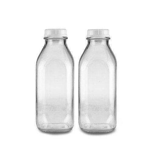 Shenandoah Homestead Supply - The Dairy Shoppe 1 Qt Glass Milk Bottle Vintage Style with Cap (2 Pack)