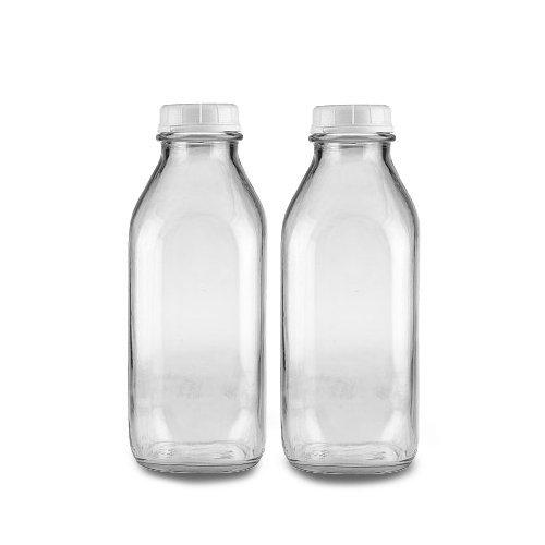 The Dairy Shoppe 1 qt Glass Milk Bottle Vintage Style with Cap & Pour Spout! (2 Pack)