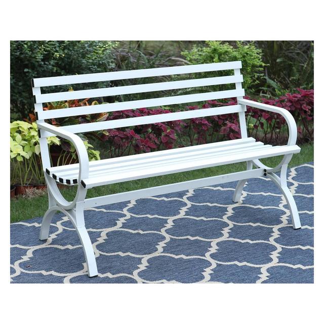 Outdoor Steel Loveseat Bench - White - Captiva Designs