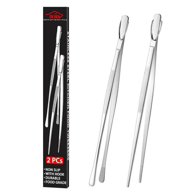 DEHOV 12 Inch Stainless Steel Kitchen Long Food Tweezers For Cooking,Metal Pasta Tongs,Skinny Chef Spaghetti Tongs