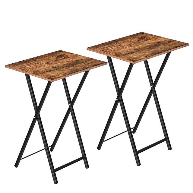 HOOBRO TV Trays, Set of 2 TV Tables, Industrial Side Tables for Eating at Couch, Snack Tables for Small Space, Folds for Easy Storage, Stable Metal Frame and Easy Assembly, Rustic Brown BF25BZ01