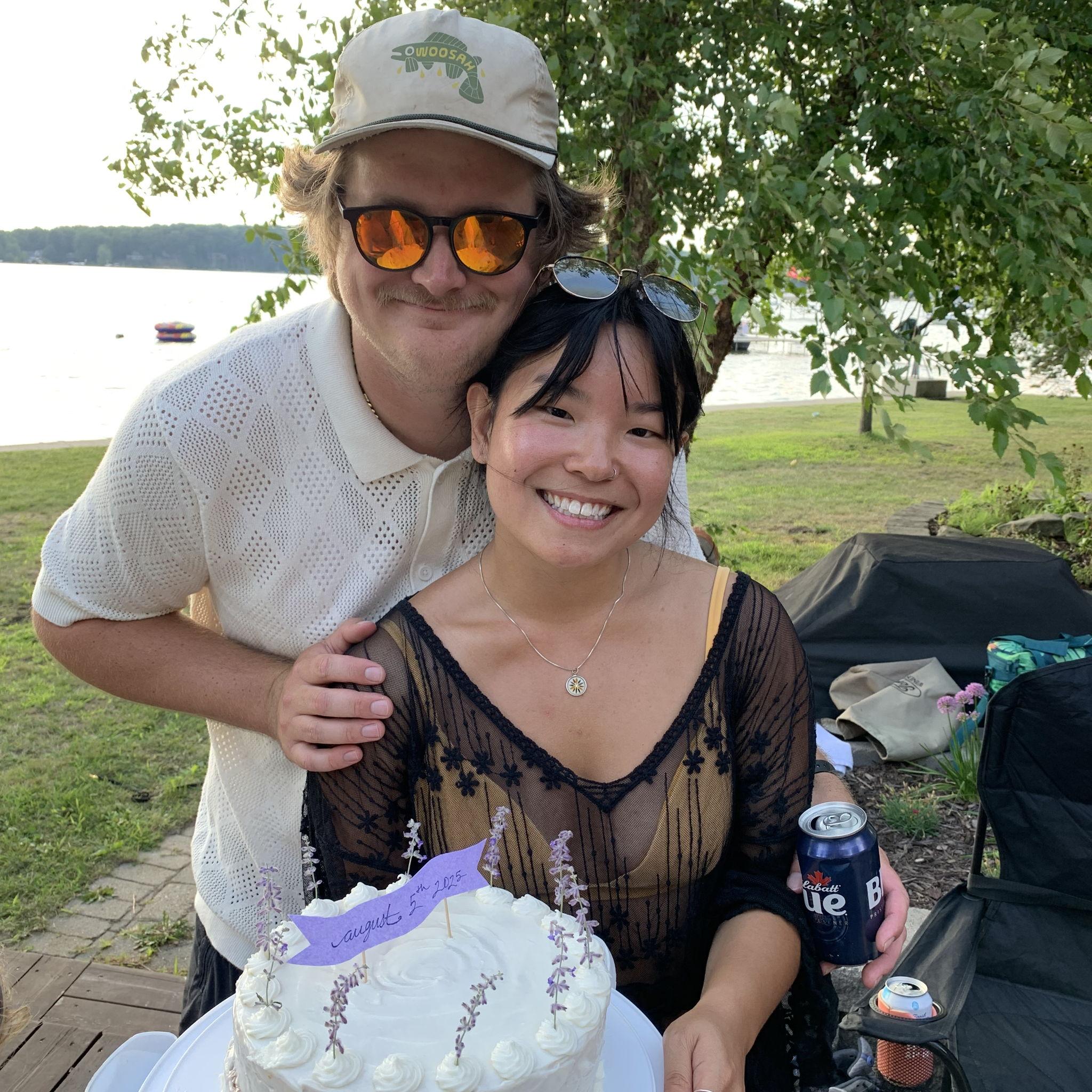 Celebrating at our engagement party with friends and family. :)