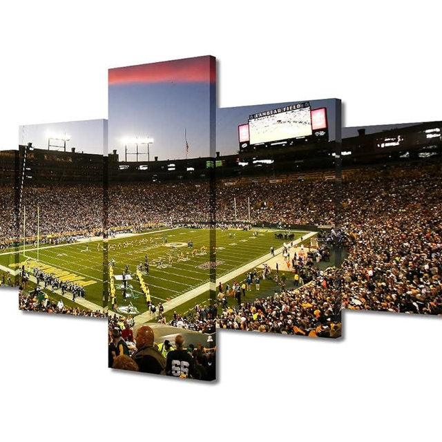Sports Stadium Wall Decor Lambeau Field 5 Pieces Canvas Wall Art Packers American Green Bay Sport Pictures for Home Decoration Football/Soccer Game Prints Posters Winter Decor Ready to Hang(50"Wx24"H)
