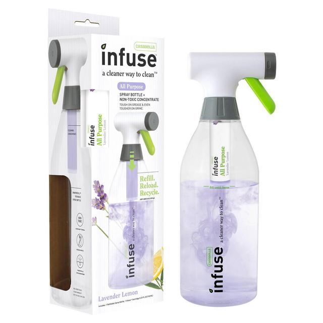 Casabella Infuse All Purpose Cleaner - 1 Refillable Spray Bottle 1 Cleaning Spray Concentrate - Lavender Lemon