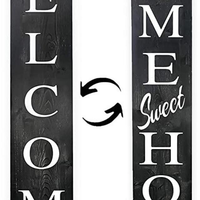 Dollan Outdoor 2in1 Welcome/Home Sweet Home Porch Signs, Interchangeable 4feet Tall, Vertical Welcome sign, Wooden Welcome Signs for Front Door, Long, Rustic, Wood, Farmhouse Wall Decor, Decorative Outdoor Signs (Black)
