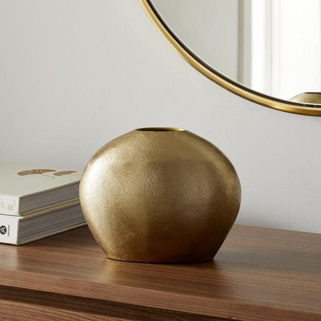 Metal Pebble Vase, Brass, Low Round
