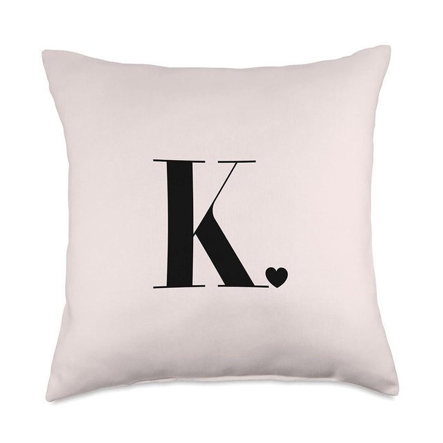 Pale Rose Cute Letter K Initial Heart Monogram Throw Pillow